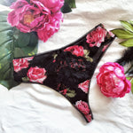 Culotte Tanga "Bloom" Noir et rose