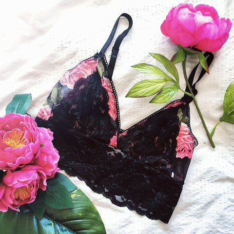 Bralette "Bloom" Noir et rose