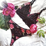 Culotte Tanga "Bloom" Noir et rose