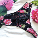 Culotte Tanga "Bloom" Noir et rose